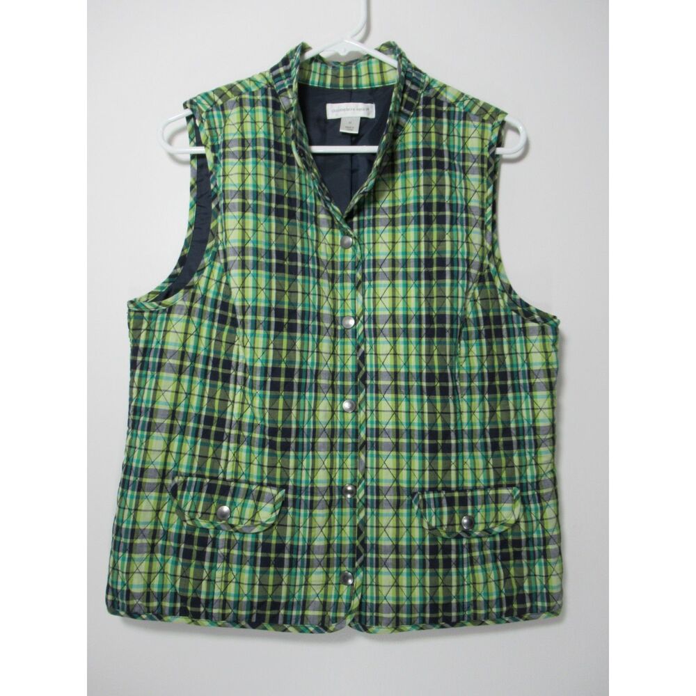 Christopher & Banks Green Plaid Quilted Vest Size Medium